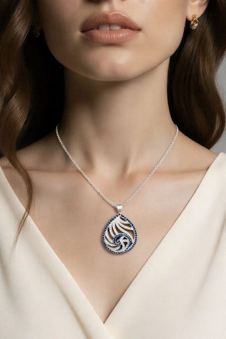 Damla Mavi Beyaz  Taşlı  Bayan Kolye